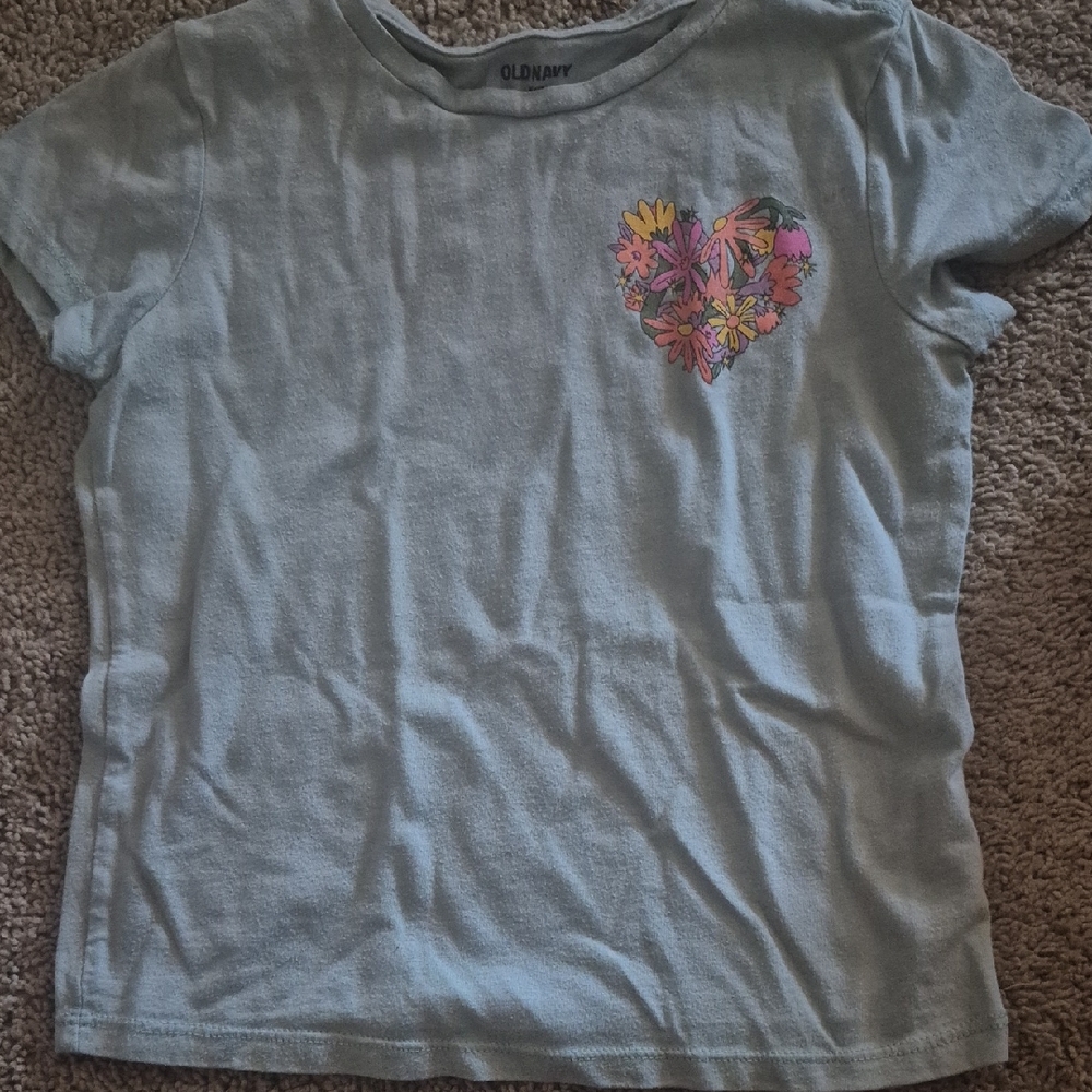 Old Navy Kids Light Blue Tee with Floral Heart